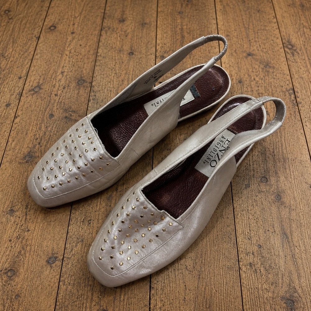 Enzo Angiolini Studded‎ Slingback Flats Square Leather 7.5M Coquette Balletcore